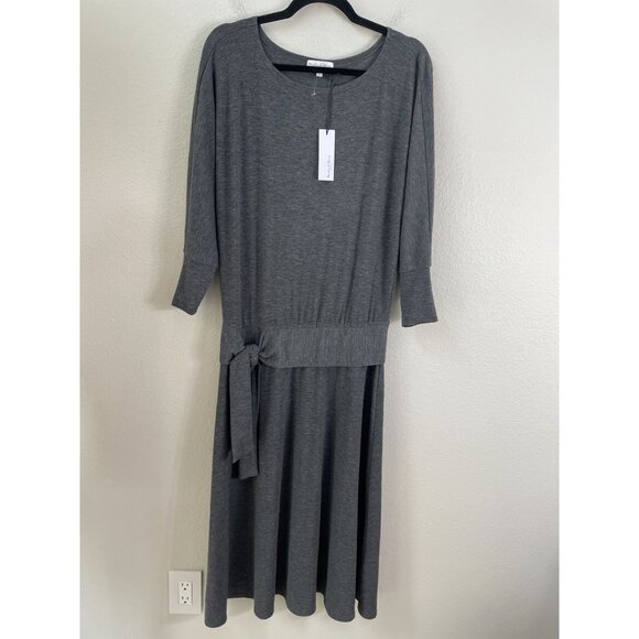 NEW Michael Stars Womens Large Charcoal Dress Tie Waist Dolman Sleeve - Picture 8 of 9